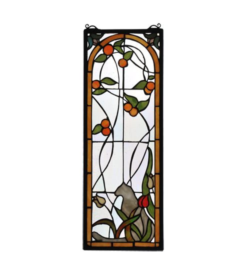 9"W X 25"H Cat & Tulips Stained Glass Window