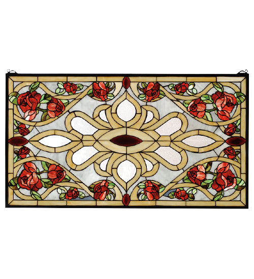 36"W X 20"H Bed Of Roses Stained Glass Window