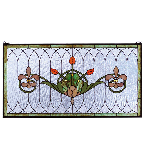 36"W X 19"H Tulip & Fleurs Stained Glass Window