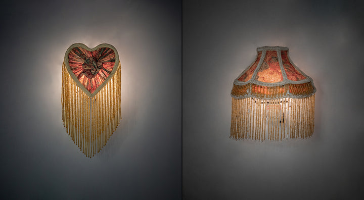 Victorian Fabric Set Of Two Fringed Night Light