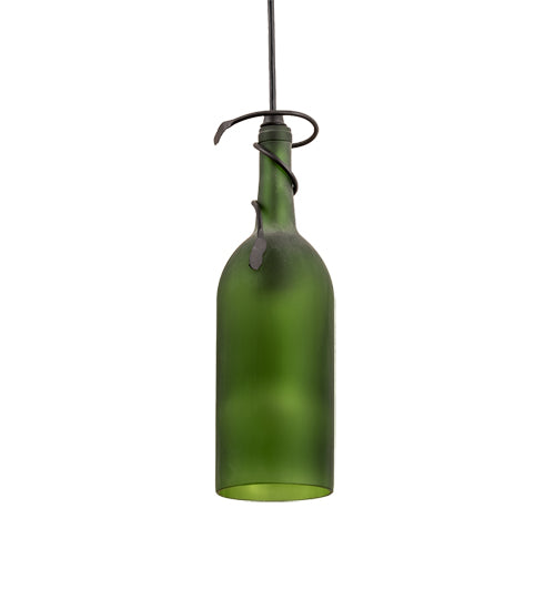 4" Wide Tuscan Vineyard Frosted Green Wine Bottle Mini Pendant