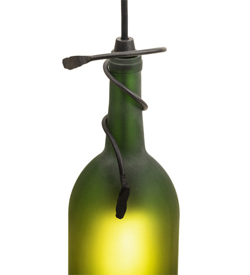 4" Wide Tuscan Vineyard Frosted Green Wine Bottle Mini Pendant