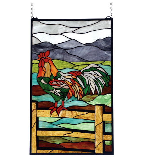 19"W X 31"H Rooster Stained Glass Window