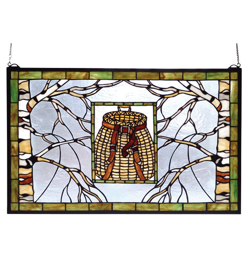 28"W X 18"H Pack Basket Stained Glass Window