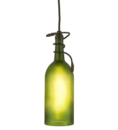 4"W Tuscan Vineyard Frosted Green Wine Bottle Mini Pendant