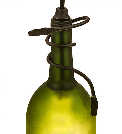 4"W Tuscan Vineyard Frosted Green Wine Bottle Mini Pendant