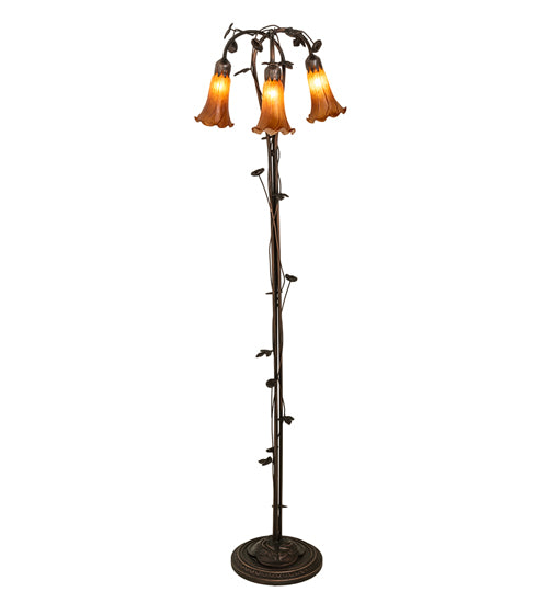 58" High Amber Tiffany Pond Lily 3 Light Floor Lamp