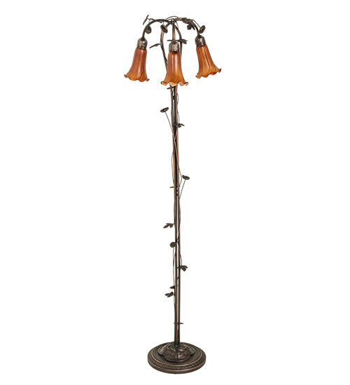 58" High Amber Tiffany Pond Lily 3 Light Floor Lamp