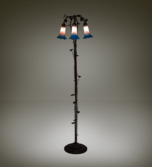 58" High Pink/Blue Tiffany Pond Lily 3 Light Floor Lamp