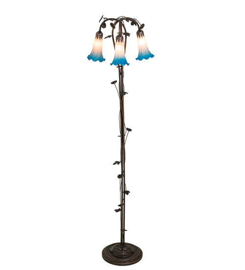 58" High Pink/Blue Tiffany Pond Lily 3 Light Floor Lamp