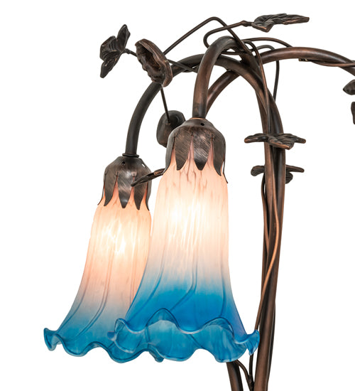 58" High Pink/Blue Tiffany Pond Lily 3 Light Floor Lamp