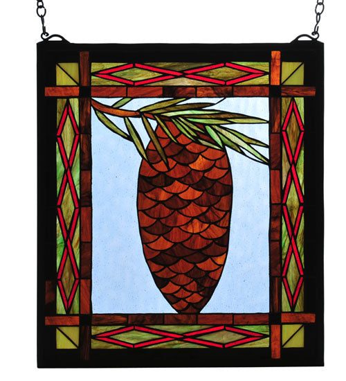 16" Wide X 18" High Pinecone Stained Glass Window