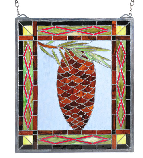 16" Wide X 18" High Pinecone Stained Glass Window