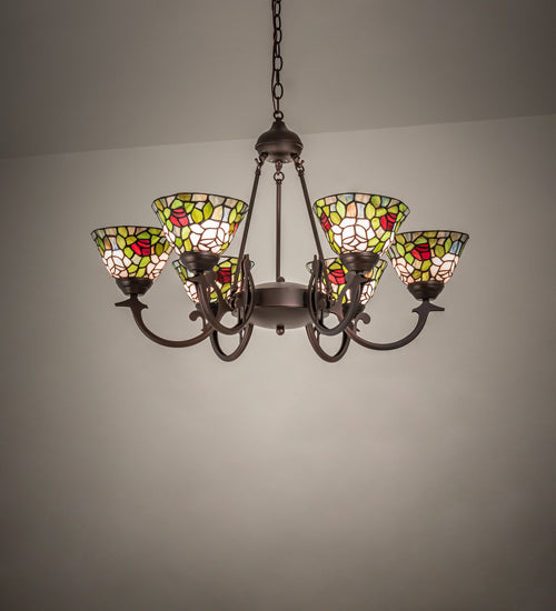 32" Wide Tiffany Rosebush 6 Light Chandelier