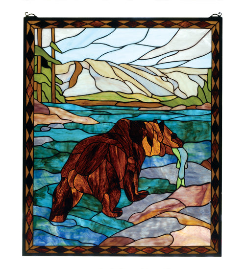 25"W X 30"H Grizzly Bear Stained Glass Window