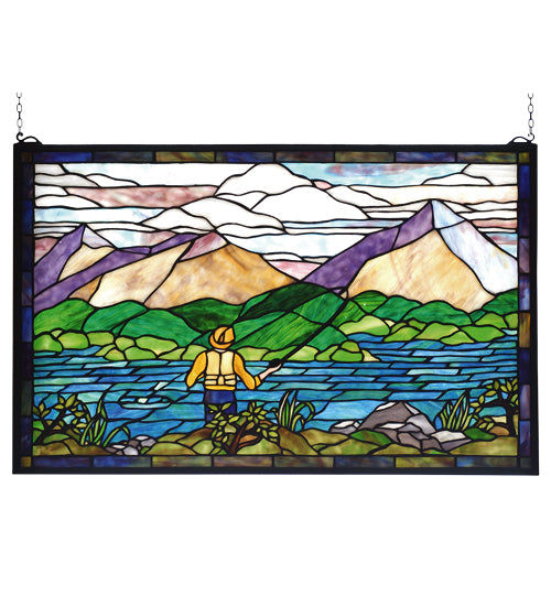 30"W X 19"H Fly Fishing Stained Glass Window