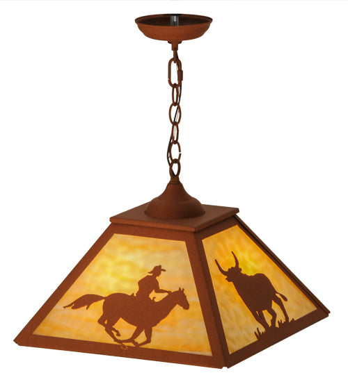 16"Sq Cowboy & Steer Pendant