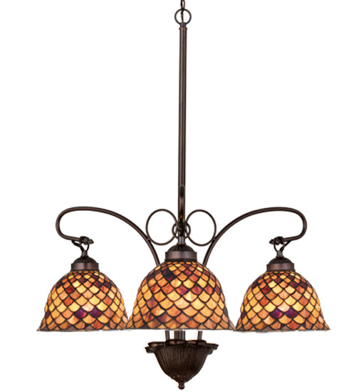 24"W Tiffany Fishscale 3 Lt Chandelier