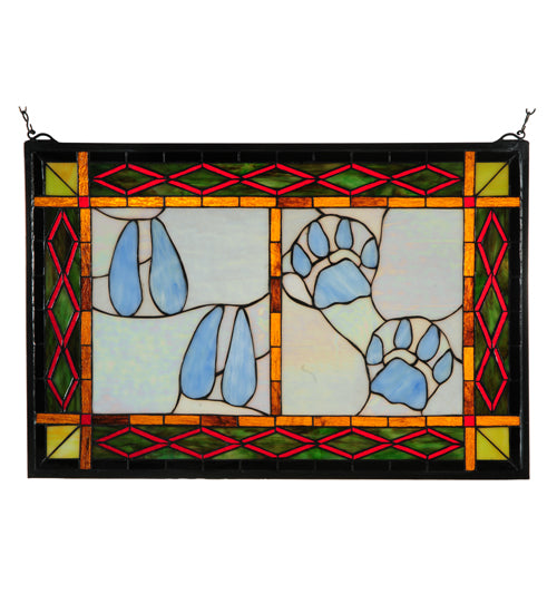 26.5"W X 17.5"H Deer & Cougar Tracks Stained Glass Window