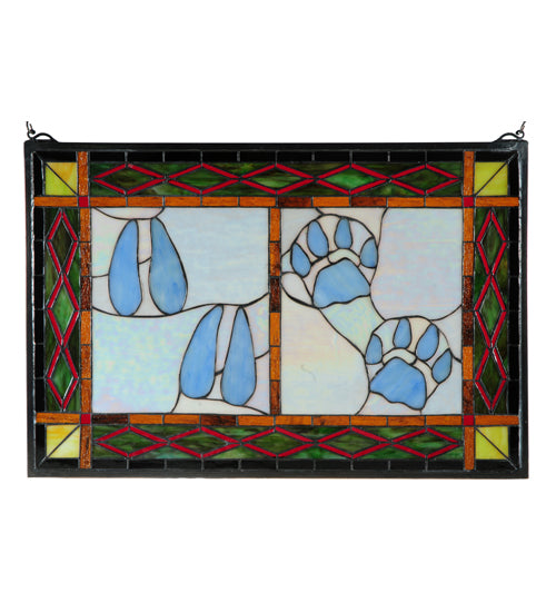 26.5"W X 17.5"H Deer & Cougar Tracks Stained Glass Window