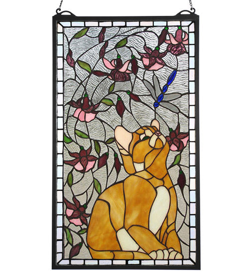 14"W X 24"H Kitten & Dragonfly Stained Glass Window