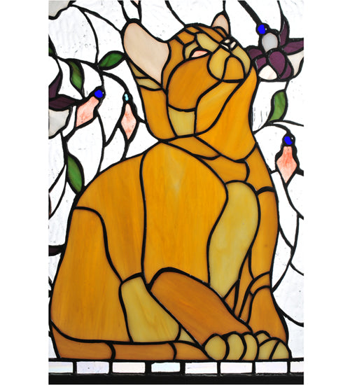 14"W X 24"H Kitten & Dragonfly Stained Glass Window