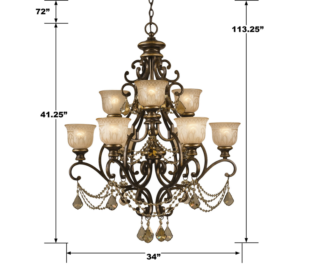 Crystorama Norwalk 9 Light Golden Teak Swarovski Strass Crystal Bronze Umber Chandelier