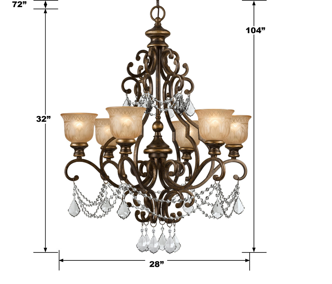 Crystorama Norwalk 6 Light Golden Teak Swarovski Strass Crystal Bronze Umber Chandelier