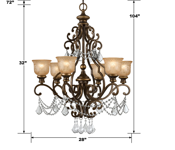 Crystorama Norwalk 6 Light Golden Teak Swarovski Strass Crystal Bronze Umber Chandelier