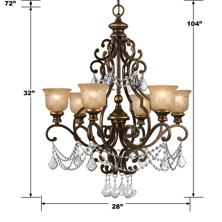 Crystorama Norwalk 6 Light Golden Teak Swarovski Strass Crystal Bronze Umber Chandelier