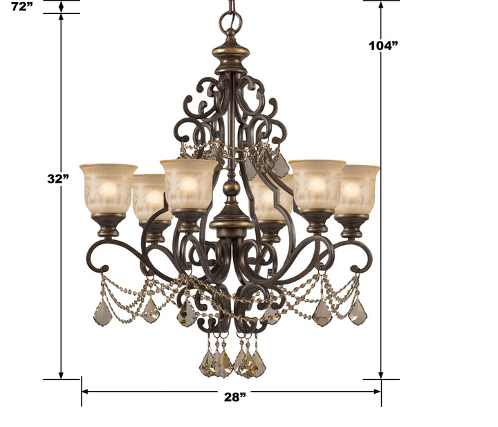 Crystorama Norwalk 6 Light Golden Teak Swarovski Strass Crystal Bronze Umber Chandelier