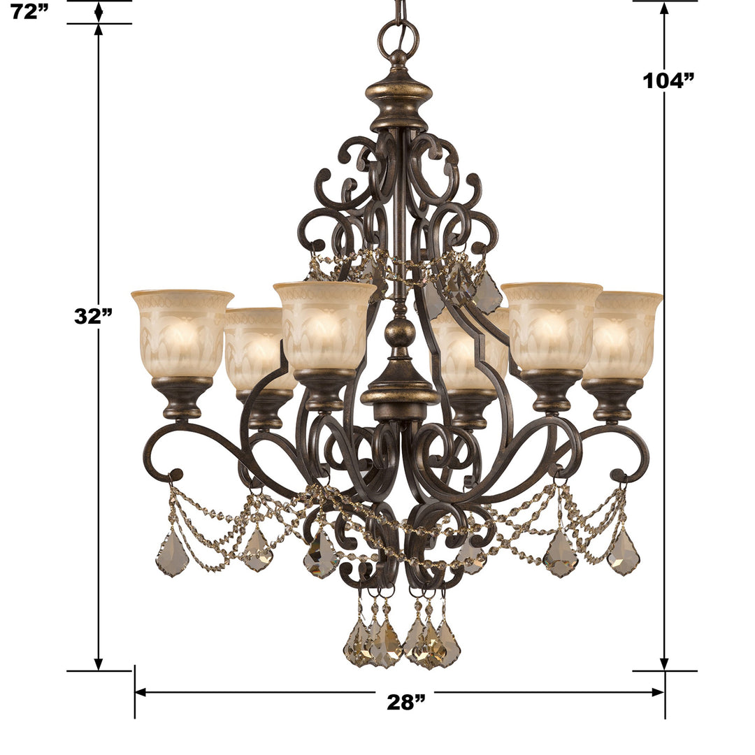 Crystorama Norwalk 6 Light Golden Teak Swarovski Strass Crystal Bronze Umber Chandelier