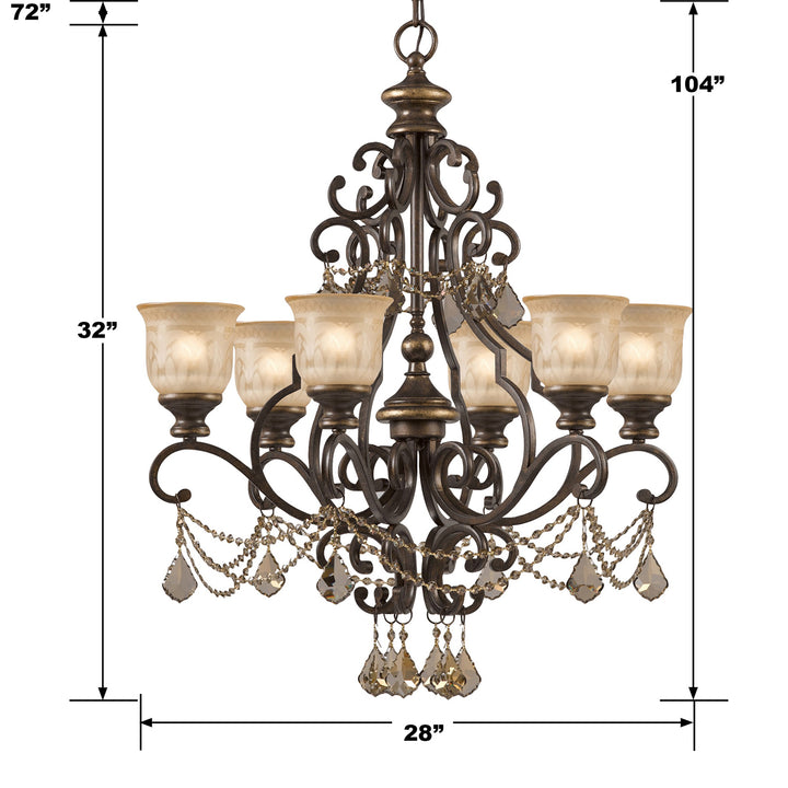 Crystorama Norwalk 6 Light Golden Teak Swarovski Strass Crystal Bronze Umber Chandelier