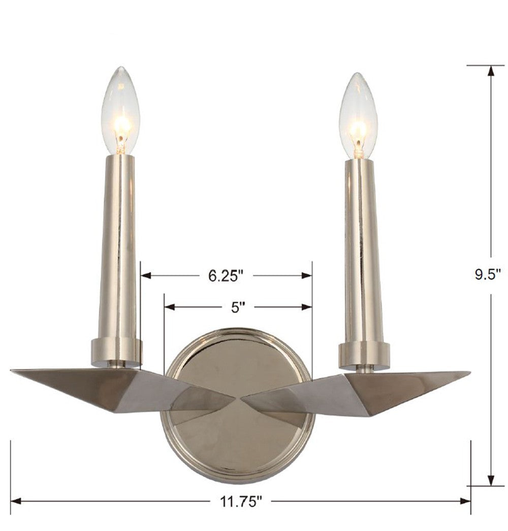 Crystorama Palmer 2 Light Polished Nickel Sconce