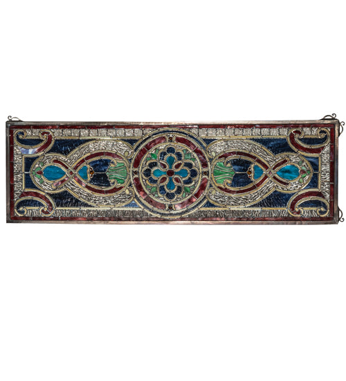 36" Wide X 11" High Evelyn In Lapis Transom Stained Glass Window