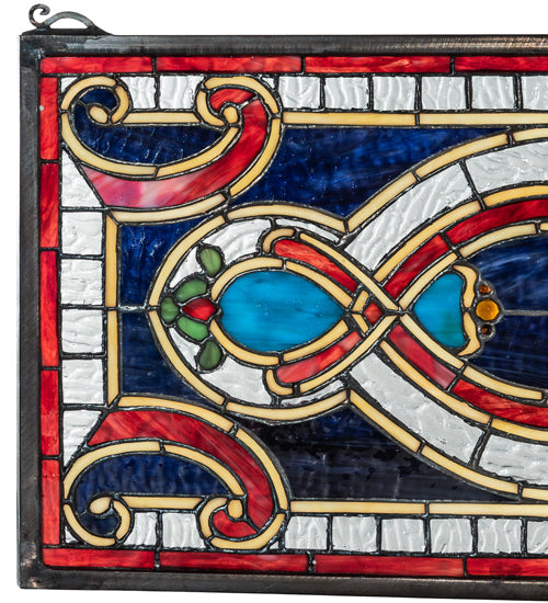 36" Wide X 11" High Evelyn In Lapis Transom Stained Glass Window