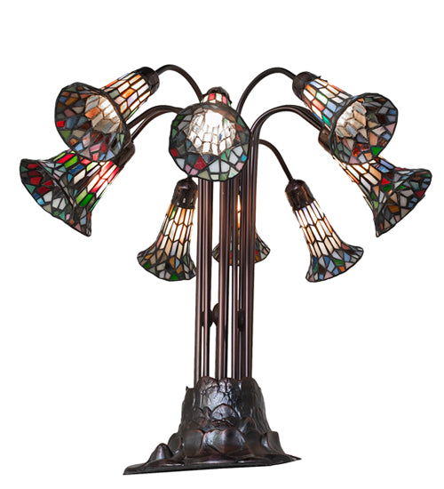 24" High Stained Glass Pond Lily 10 Light Table Lamp