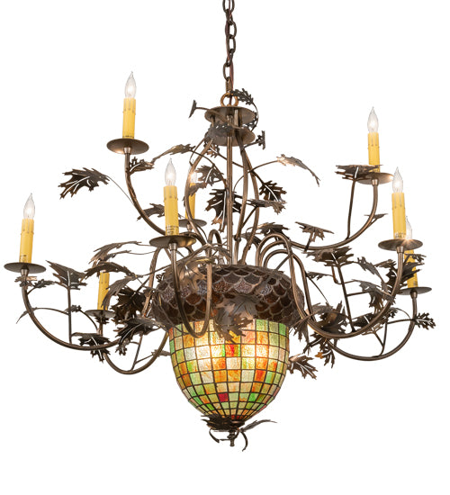 39"W Greenbriar Oak 9 Arm Chandelier