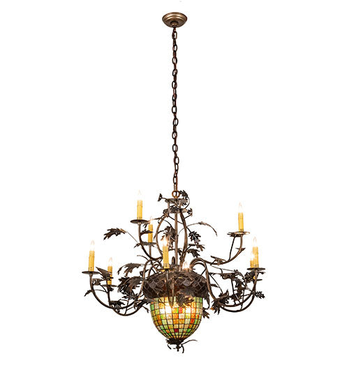 39"W Greenbriar Oak 9 Arm Chandelier