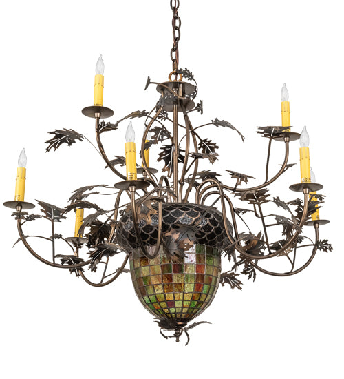 39"W Greenbriar Oak 9 Arm Chandelier