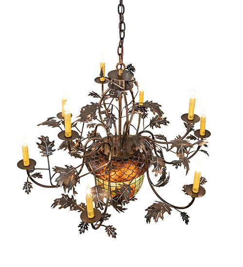 39"W Greenbriar Oak 9 Arm Chandelier