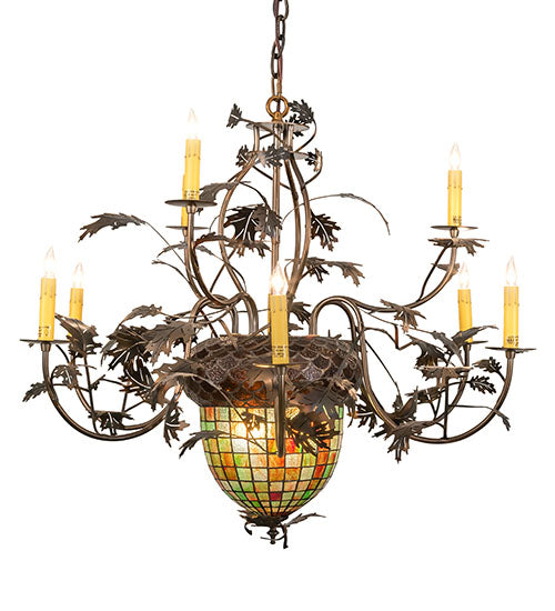 39"W Greenbriar Oak 9 Arm Chandelier