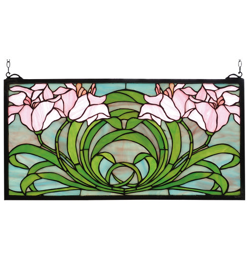 22" Wide X 11" High Calla Lily Transom Stained Glass Window