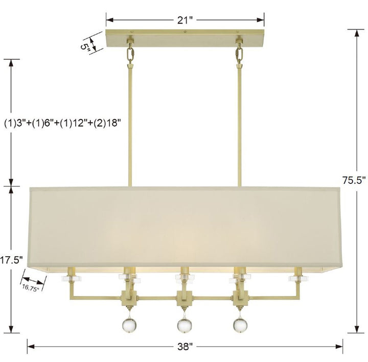 Crystorama Paxton 8 Light Aged Brass Linear Chandelier