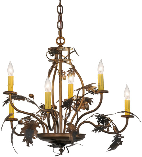 28"W Oak Leaf & Acorn 6 Lt Chandelier