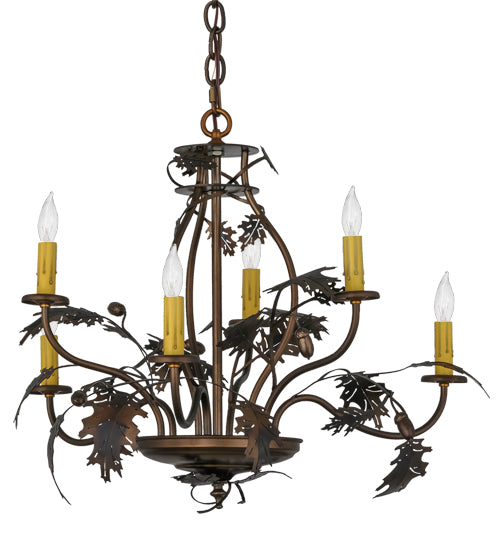 28"W Oak Leaf & Acorn 6 Lt Chandelier