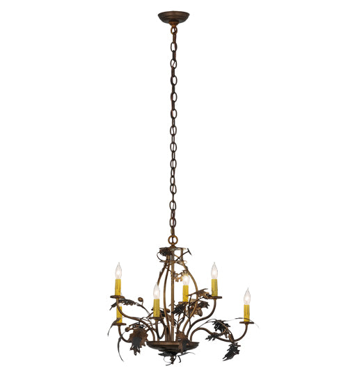 28"W Oak Leaf & Acorn 6 Lt Chandelier