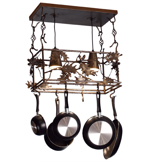 24" Long Oak Leaf & Acorn 2 Light Pot Rack