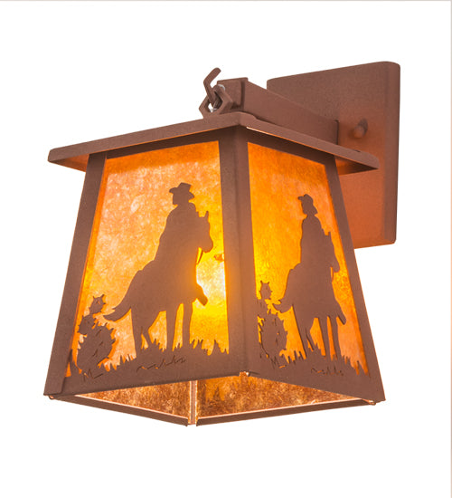 7" Wide Cowboy And Horse Lantern Wall Sconce