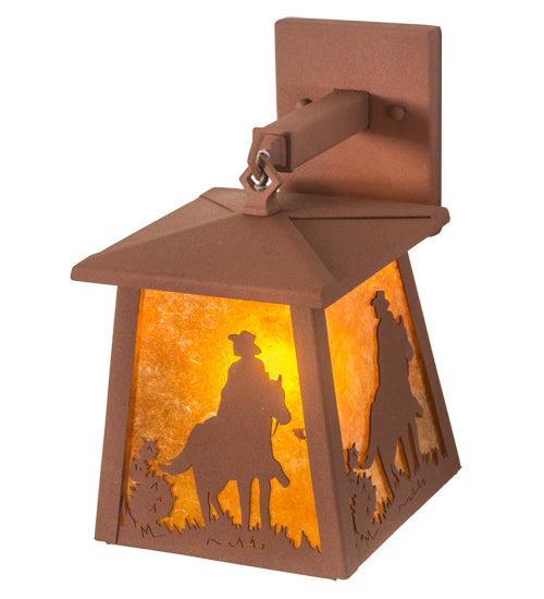 7" Wide Cowboy And Horse Lantern Wall Sconce